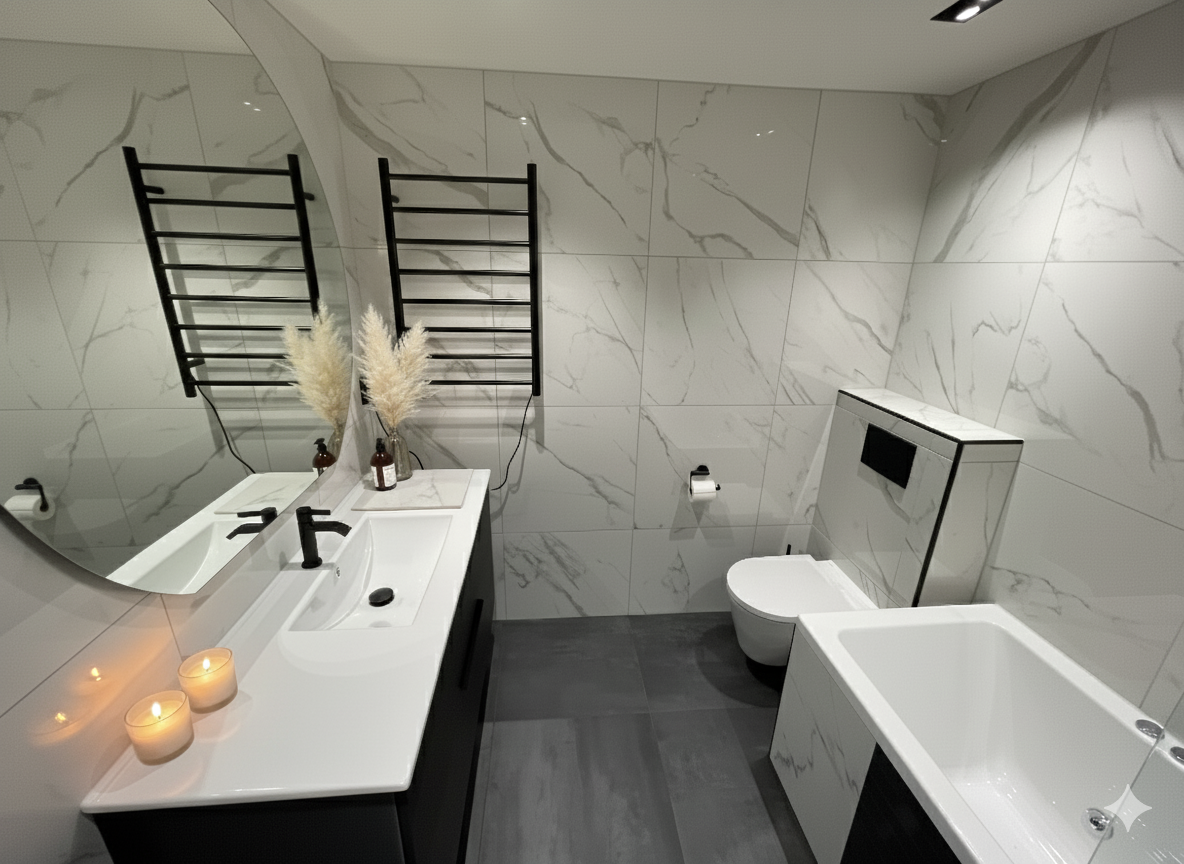 Badrumsrenovering Säffle – klassiskt badrum med omsorgsfullt hantverk